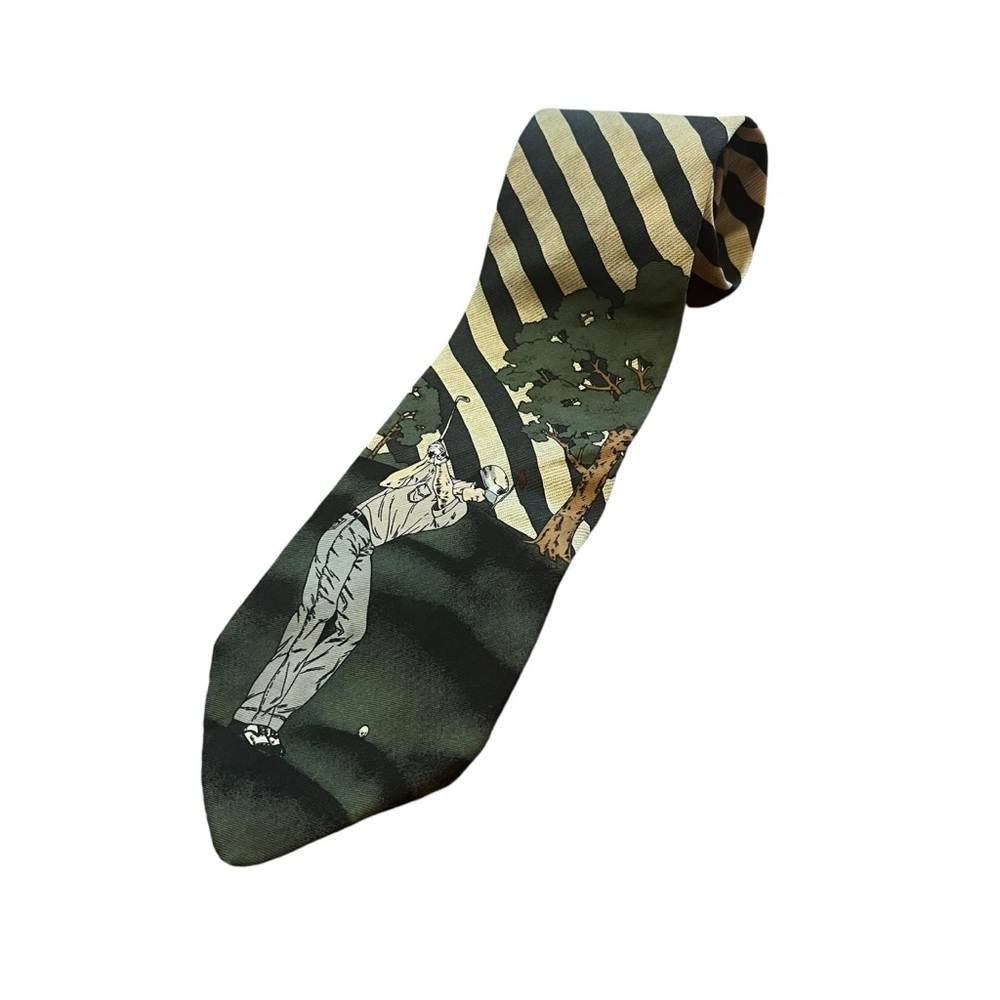 Sutter &‎ Grant Men's Sports Novelty Silk Tie Golf Golfer Club Shoe Stripe Green